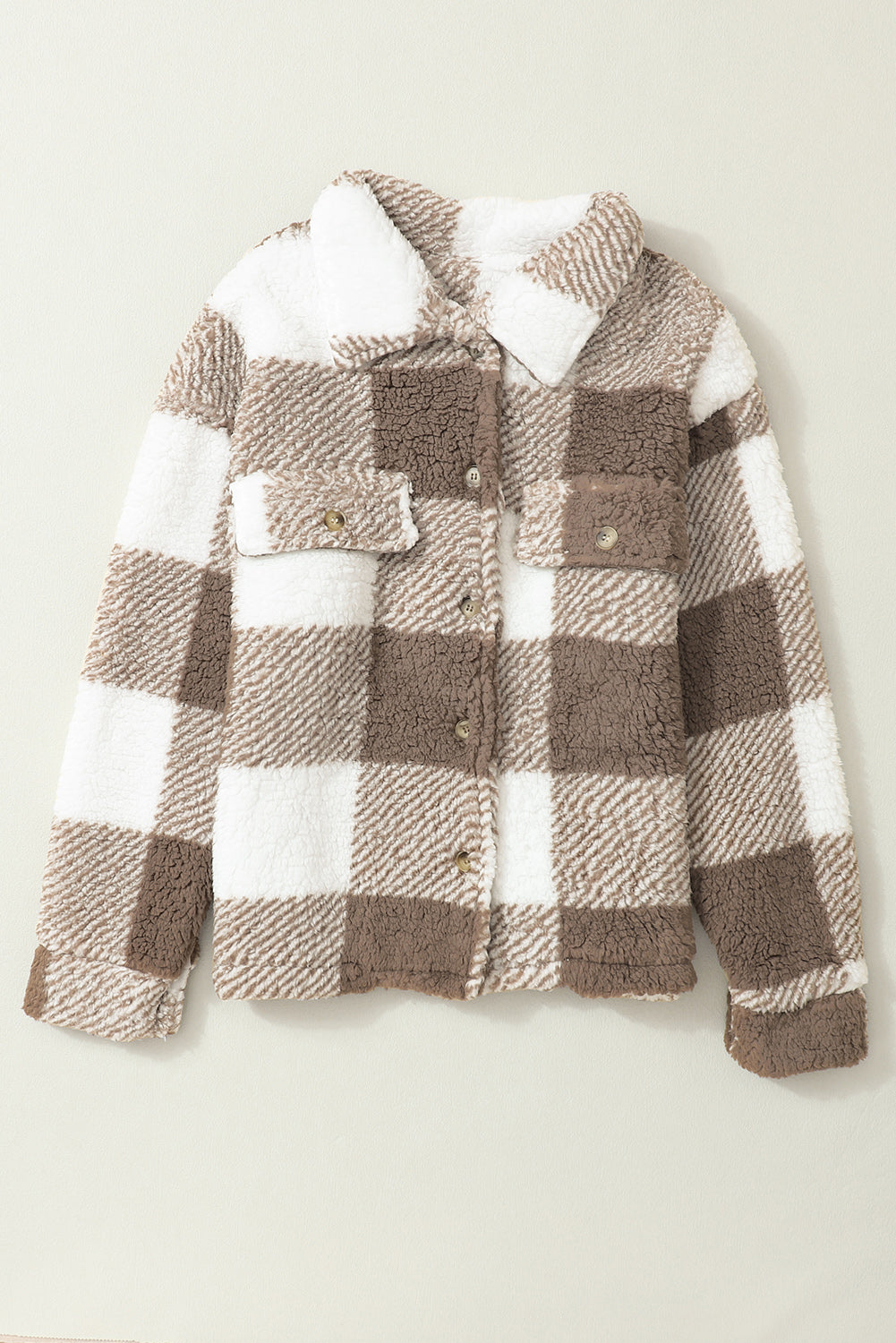 Khaki Plaid Sherpa Buttoned Flap Pocket Shacket