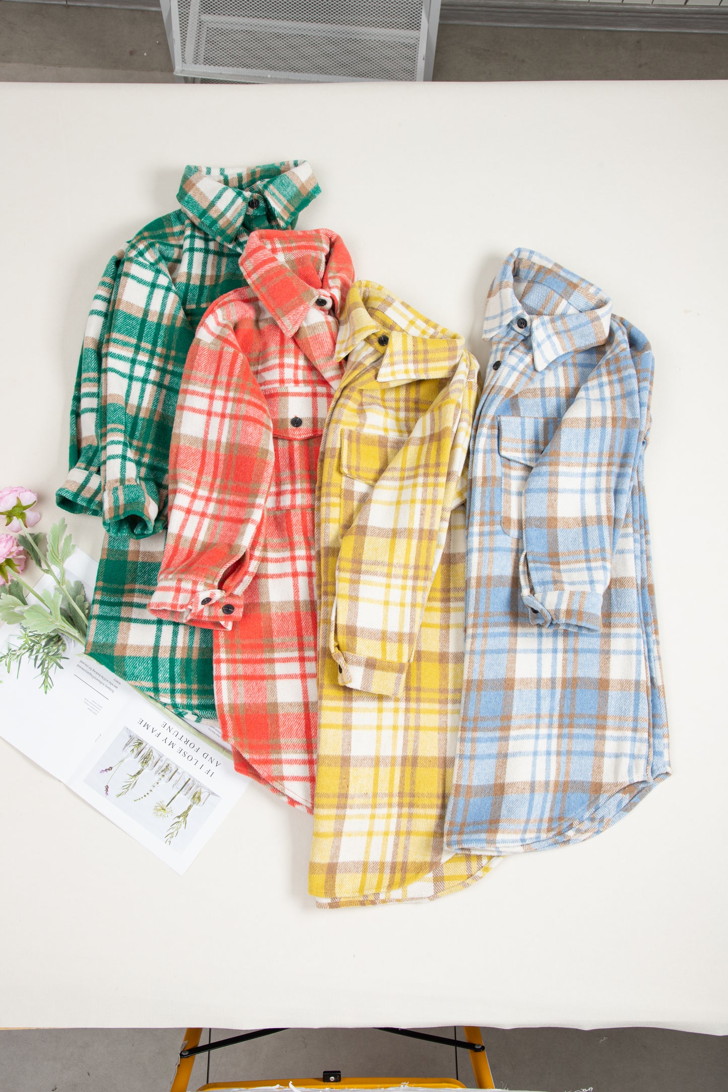 Yellow Plaid Flap Pocket Long Sleeve Shacket