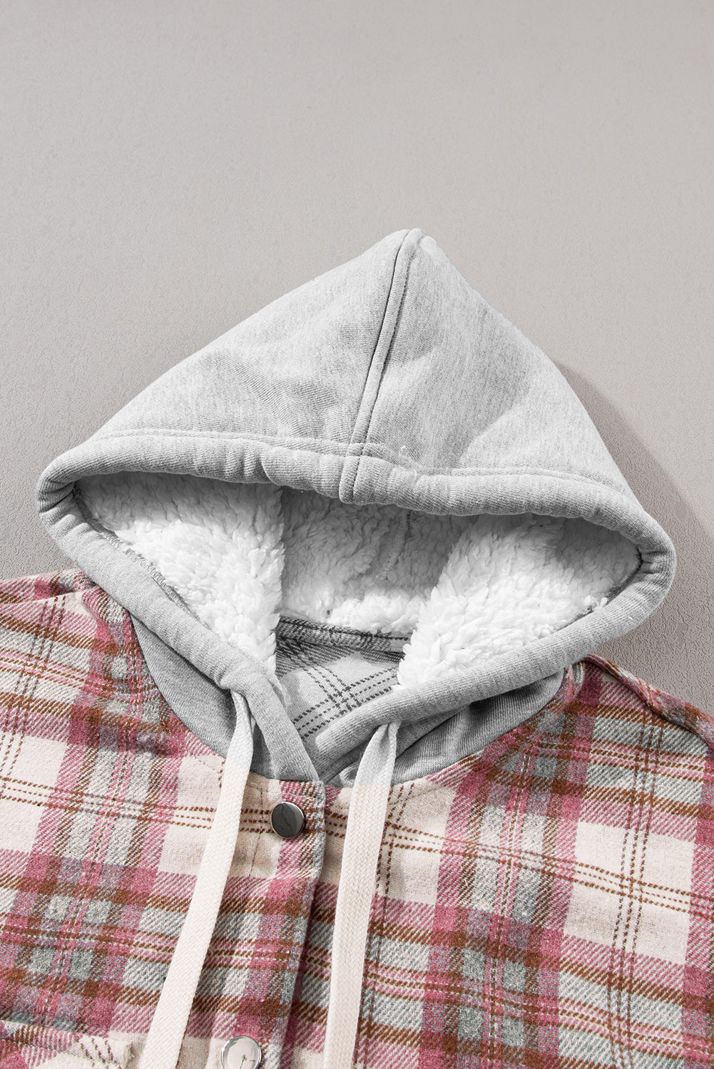 Multicolour Plaid Flap Pocket Hooded Raw Hem Jacket