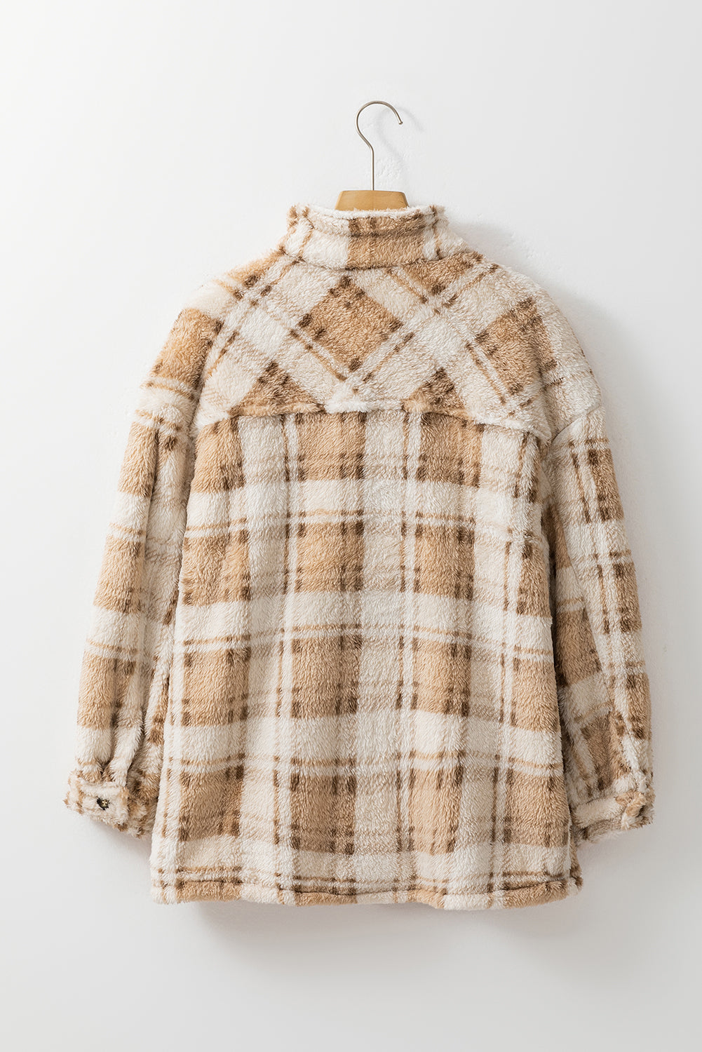 Khaki Sherpa Plaid Button Pocketed Jacket