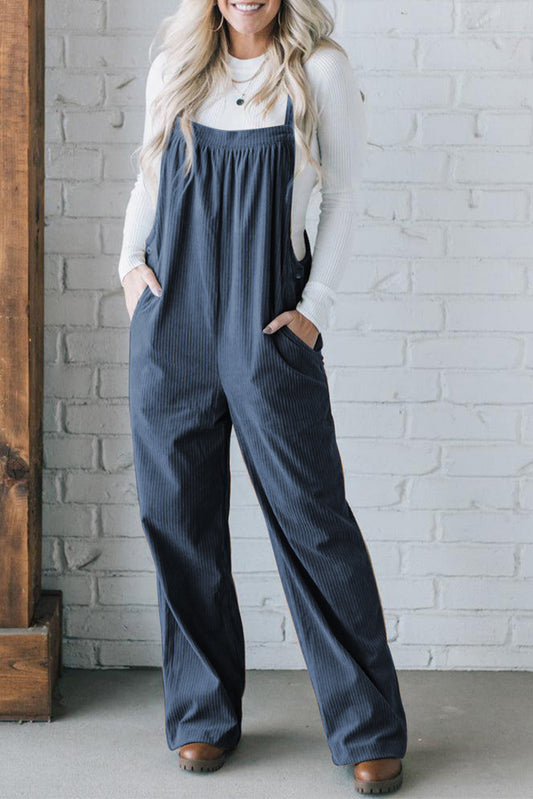 Real Teal Solid Pocketed Loose Fit Corduroy Overall