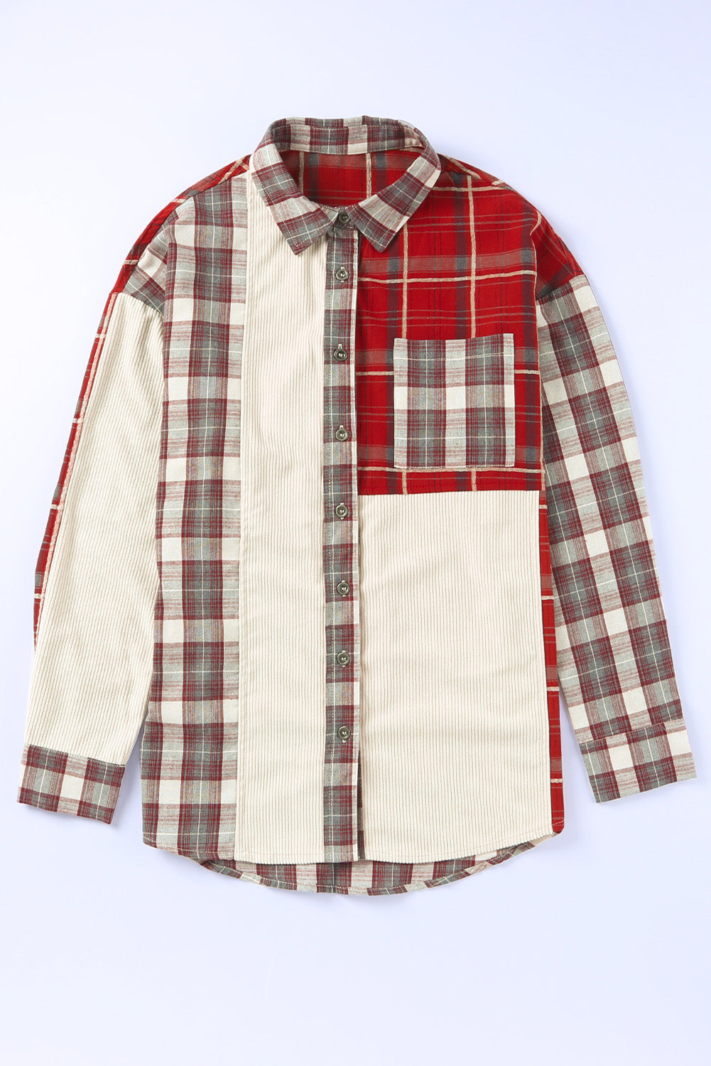 Plaid Corduroy Patchwork Shacket