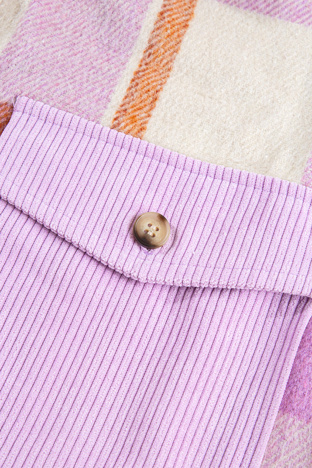 Purple Corduroy Pockets Brushed Checkered Shacket